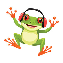Happy amphibian listening to music while playing outside