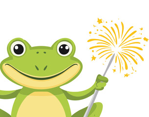 Adorable Frog Holding a Single Firework Sparkler