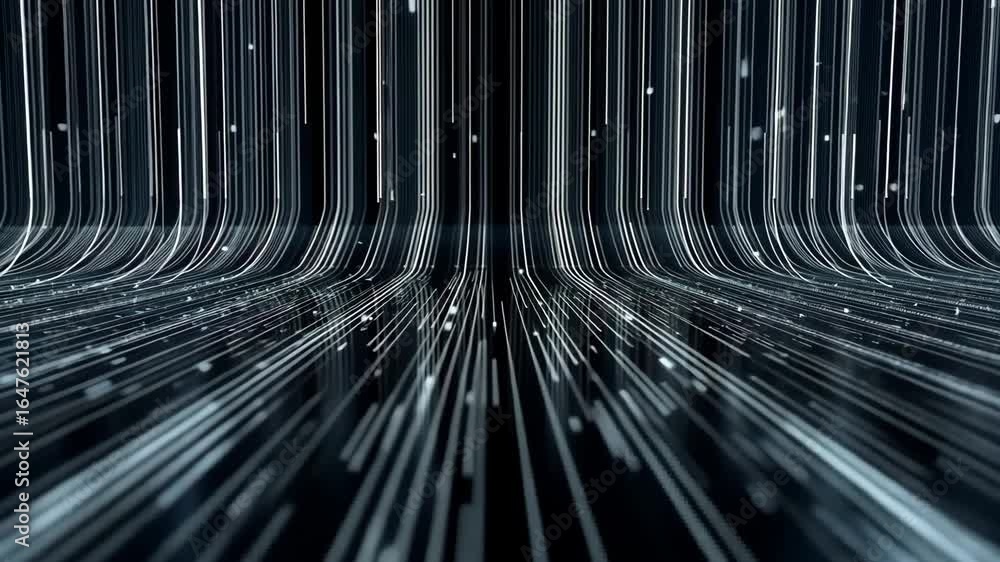 Poster futuristic digital data stream visualization with dynamic light streaks