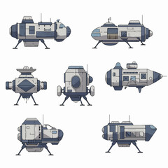 Diverse Sci-Fi Spacecraft and Lander Illustrations Collection © Nadhirotul