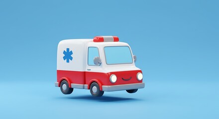 Cartoon ambulance vehicle on blue background