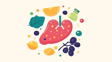 Exploring liver detox stages through flat design featuring fruits and healthy elements