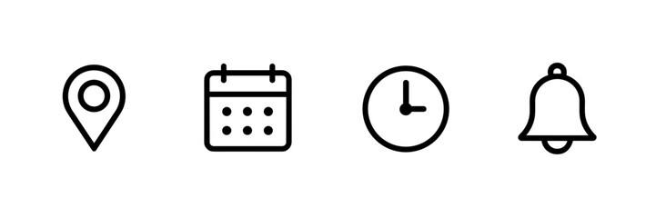 Location, Calendar, Clock, and Notification Symbols in Digital Design