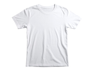 Fototapeta premium Plain white T-shirt lying flat on white surface isolated on transparent background PNG