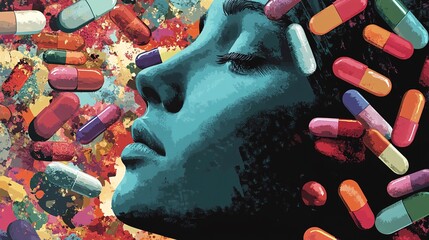 Risks of self-medicating highlighted through vivid artistic representation emphasizing caution and awareness