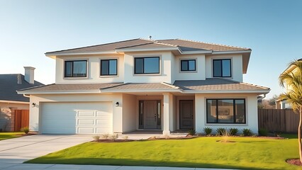 A contemporary suburban home with clean lines, representing modern living and tranquility.