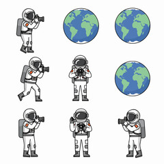 Astronauts capturing Earth's beauty with cameras, exploring space and documenting their journey.