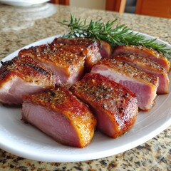  Authentic Crete smoked pork apaki, served warm with its signature smoky taste. 