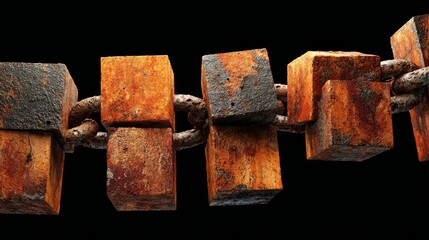 A chain of rusty metal cubes