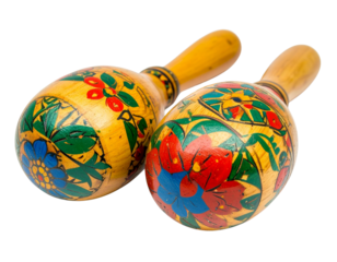  Pair of Wooden Maracas with Colorful Painted Patterns Isolated on Transparent Background PNG