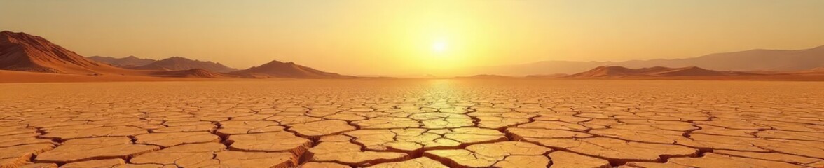 A desolate, sun-baked landscape stretches endlessly, cracked earth revealing the harsh reality of a desert devoid of life; a poignant image of barrenness and thirst , survival, dust