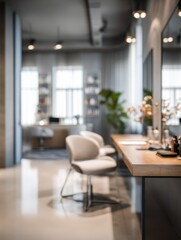 blurred modern and cozy service room with private consultation area for customers and office background