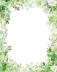Naklejka premium Soft Green Watercolor Floral Border on Light Background