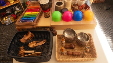 Assortment of Musical Instruments and Sensory Toys for Children Education