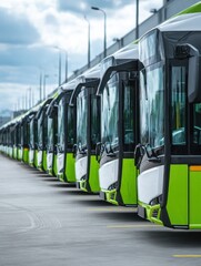 a fleet of electric buses lined up at a depot symbolizing the shift towards sustainable green public transportation electric buses sustainable transport