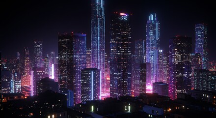 Obraz premium Neon-lit futuristic city skyline at night