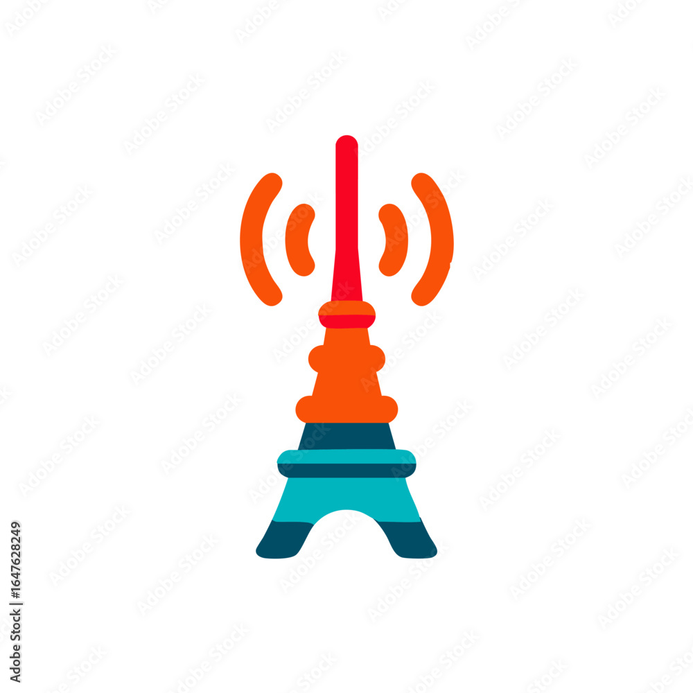 Poster vector icon vector illustration of a communication tower broadcasting signal technology and network 