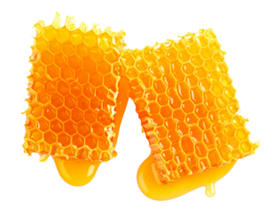 Honeycomb with Flowing Honey in Rustic Style, Top-Down View, Isolated