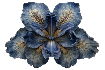 Detailed Top-View Iris Blossom with Geometric Petal Symmetry, Digital Painting Style, Isolated