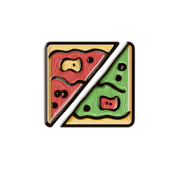 Two slices of pizza design with 3 d texture