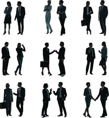 Business professionals silhouette, corporate teamwork concept, office communication, formal attire, businesspeople interaction, workplace discussion, collaboration, handshake, partnership, success