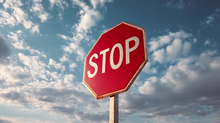 Obraz premium Red octagonal stop sign on pole.