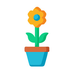 Stylized flower illustration in a pot against a solid black background