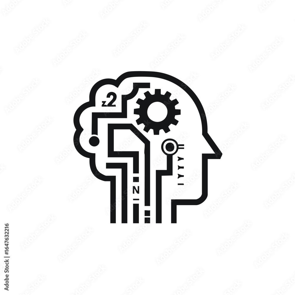 Poster vector icon ai artificial intelligence brain technology machine learning mind thinking robot concept