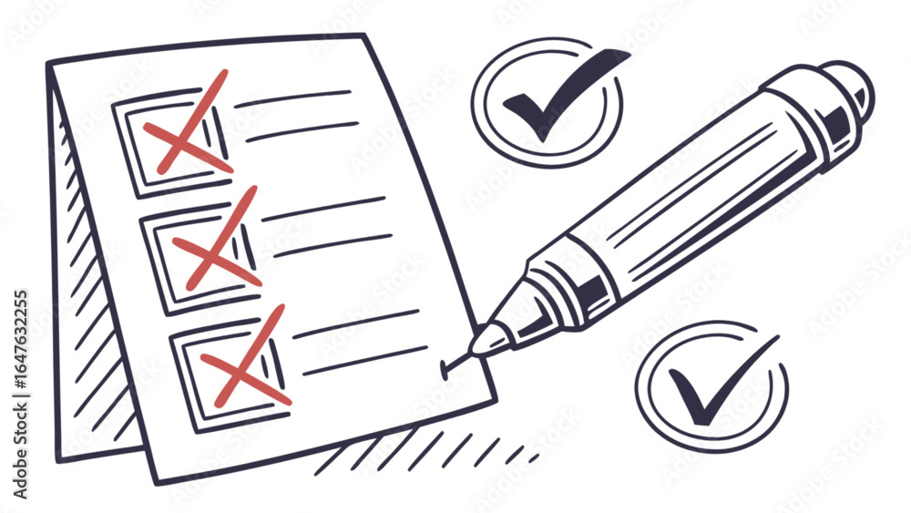 Poster checklist task management with pen and check marks for project planning and productivity improvement