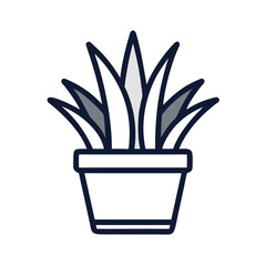 Minimalist potted plant illustration with long leaves against black background, vector format