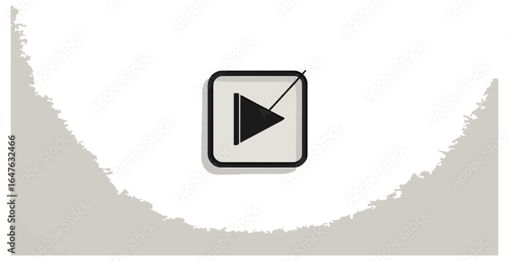 Poster play button icon on rounded square frame for media player interface