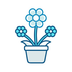 Three Simple Blue Flowers in a Pot Illustration on Black Background