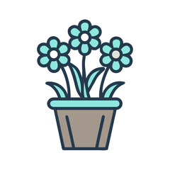 Flat design flowers in pot with light teal and brown color palette