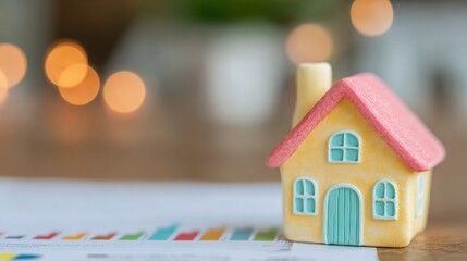 Mini house on charts for financial planning and investment strategies