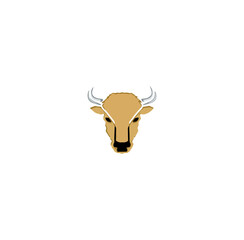 Minimalist illustration of a bulls head with horns against a black backdrop