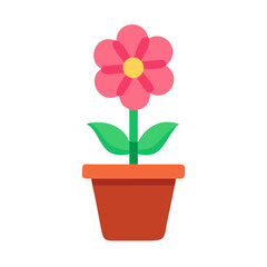 Stylized flower in terracotta pot on black background, simple design element.