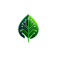 Vector icon  green tech leaf logo design for eco friendly technology and sustainable innovation company brand identity