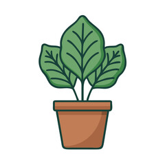 Fototapeta premium Stylized potted plant illustration with three leaves on a black background