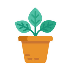 Flat icon illustration of a young plant in a brown terracotta pot