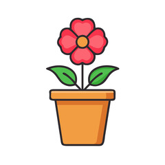Simple flower in a pot icon on black background for springtime visuals