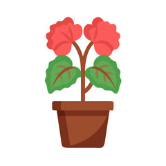 Illustration of a flowering plant in a terracotta pot on black background