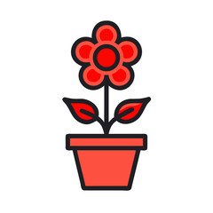 Simple Red Potted Flower Illustration Isolated on Black Background for Design Needs