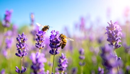 Obraz premium Bees on lavender in sunny field