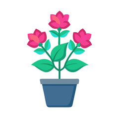 Minimalist flower pot illustration featuring stylized pink flowers on a black background