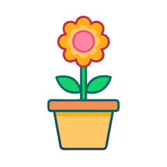 Stylized flower in a pot with a black background and simple design elements