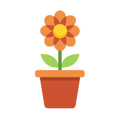 Illustration of an orange flower in a brown pot with a black background