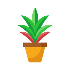 Stylized potted plant with green and red leaves set against black backdrop