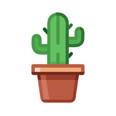 A simple cartoon cactus plant in a brown pot on black background