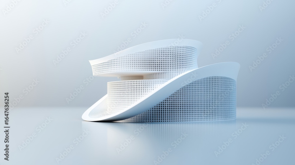Aufkleber a modern, abstract architectural structure with smooth curves and a grid pattern, representing innov