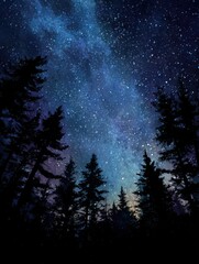 Naklejka premium silhouetted trees stand tall against the backdrop of a beautiful starry night sky filled with twinkling stars